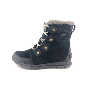 Sorel Explorer Joan Black Leather Winter Ankle Boots 8